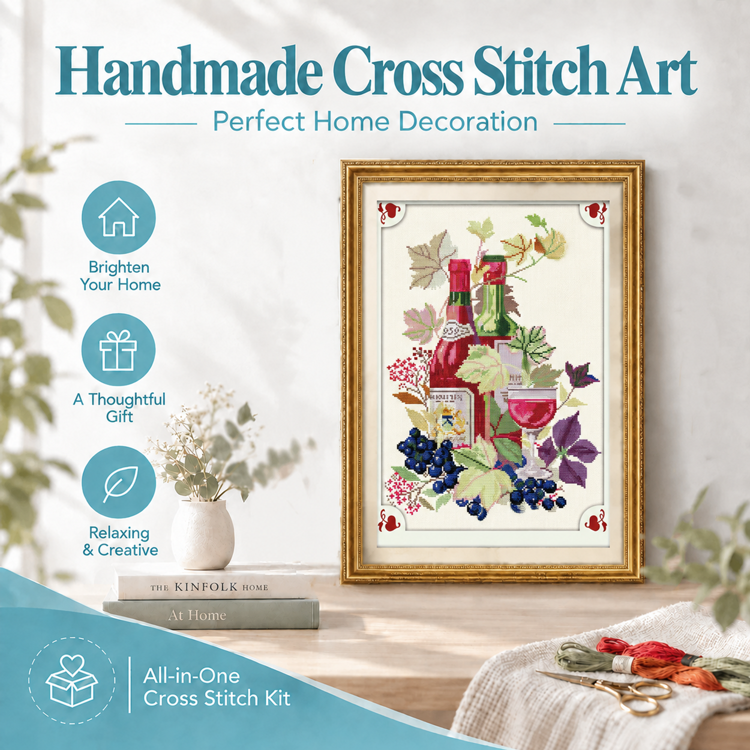 Life in wine glass DIY Classic Still Life Needlework Kit, Table Object Scene, Adult Leisure Handcraft 8 1 262