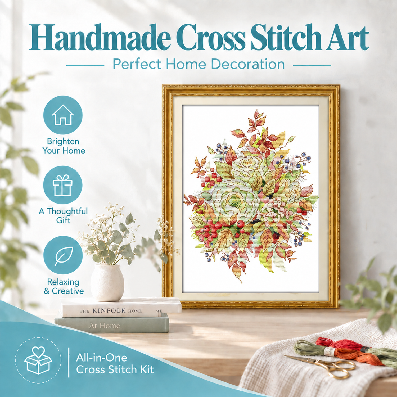 Autumn bouquet 1 Vintage Floral Cross Stitch Embroidery Kit, Classic Flower Pattern, Home Wall Art Decor 8 1 265