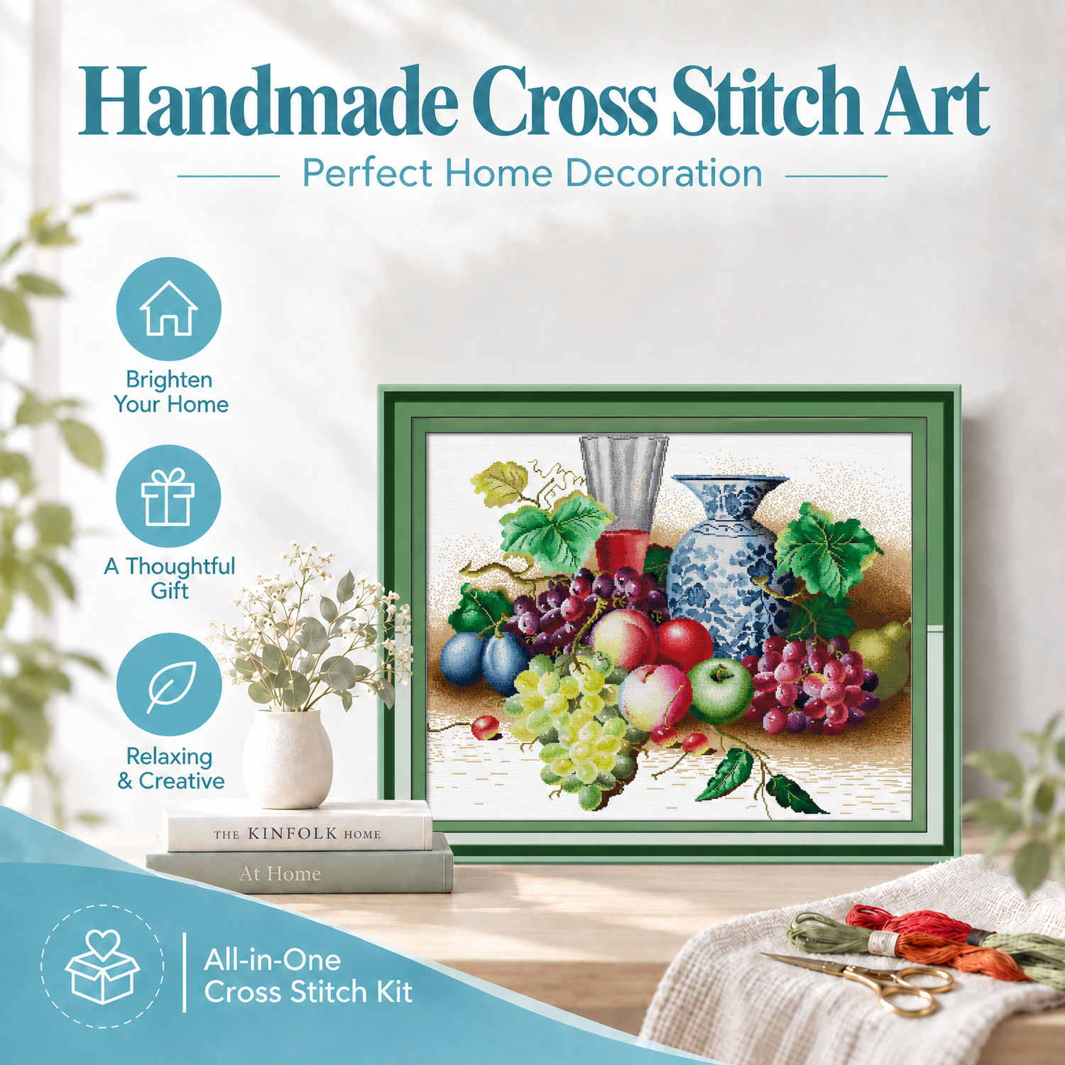 Fruity Fragrance Still Life Cross Stitch Kit for Hobbyist, Simple Table Still Life Motif, Home Wall Decor 8 1 271