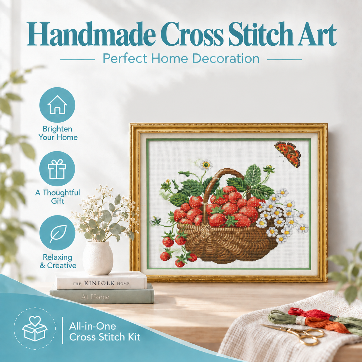 tempting strawberry Easy Table Still Life Cross Stitch Needlework Kit, Leisure Hand Stitch Craft, Wall Decor 8 1 282