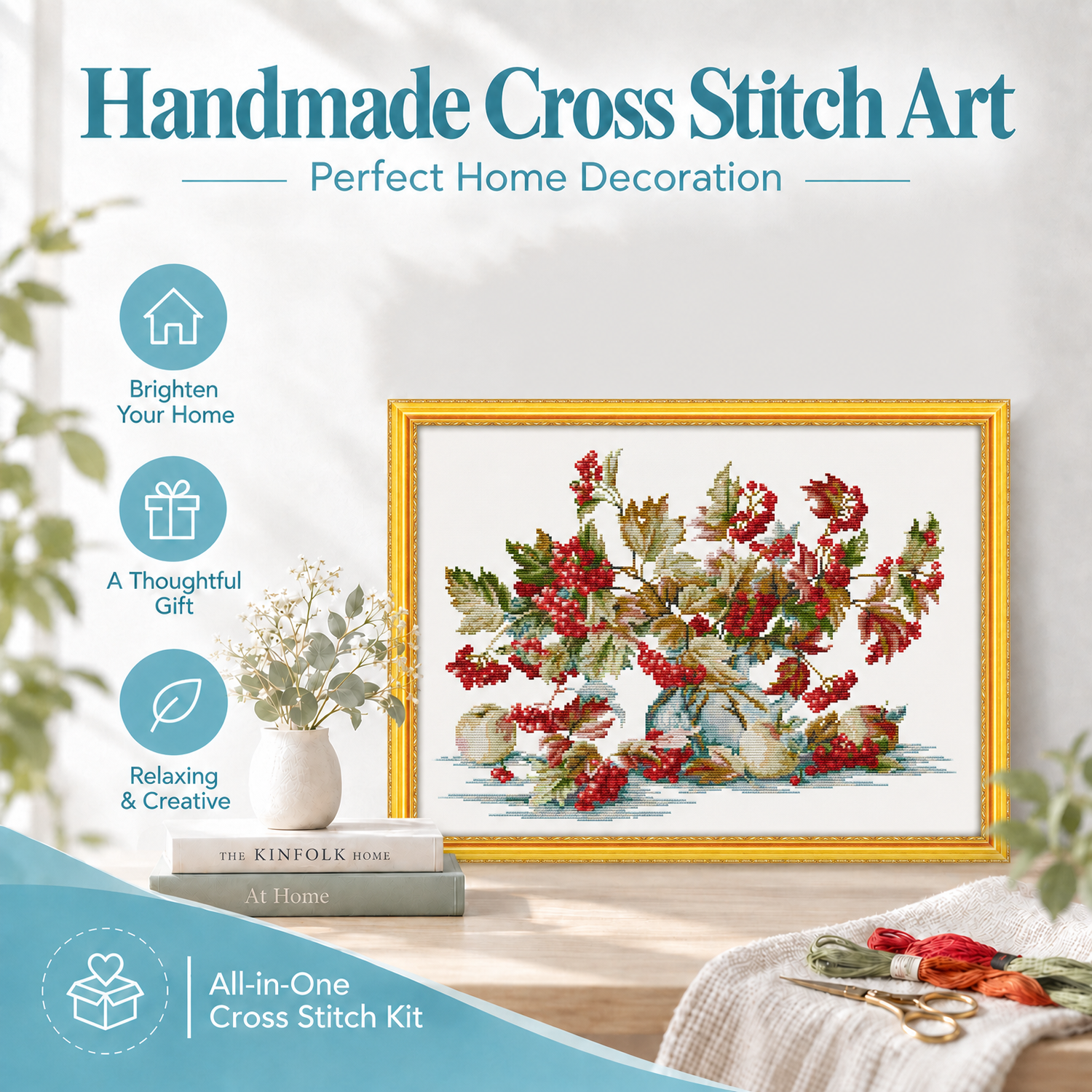 Liitle red fruit Still Life Cross Stitch Embroidery Kit, Creative Handmade Table Art, Home Wall Decoration 8 1 285