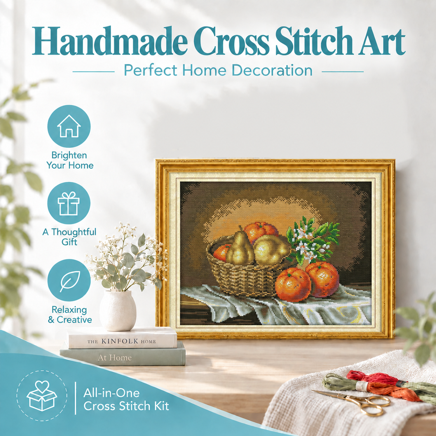Basketful orange incense Still Life Cross Stitch Kit, Charming Still Life Composition, Stress Relief Hand Hobby 8 1 297
