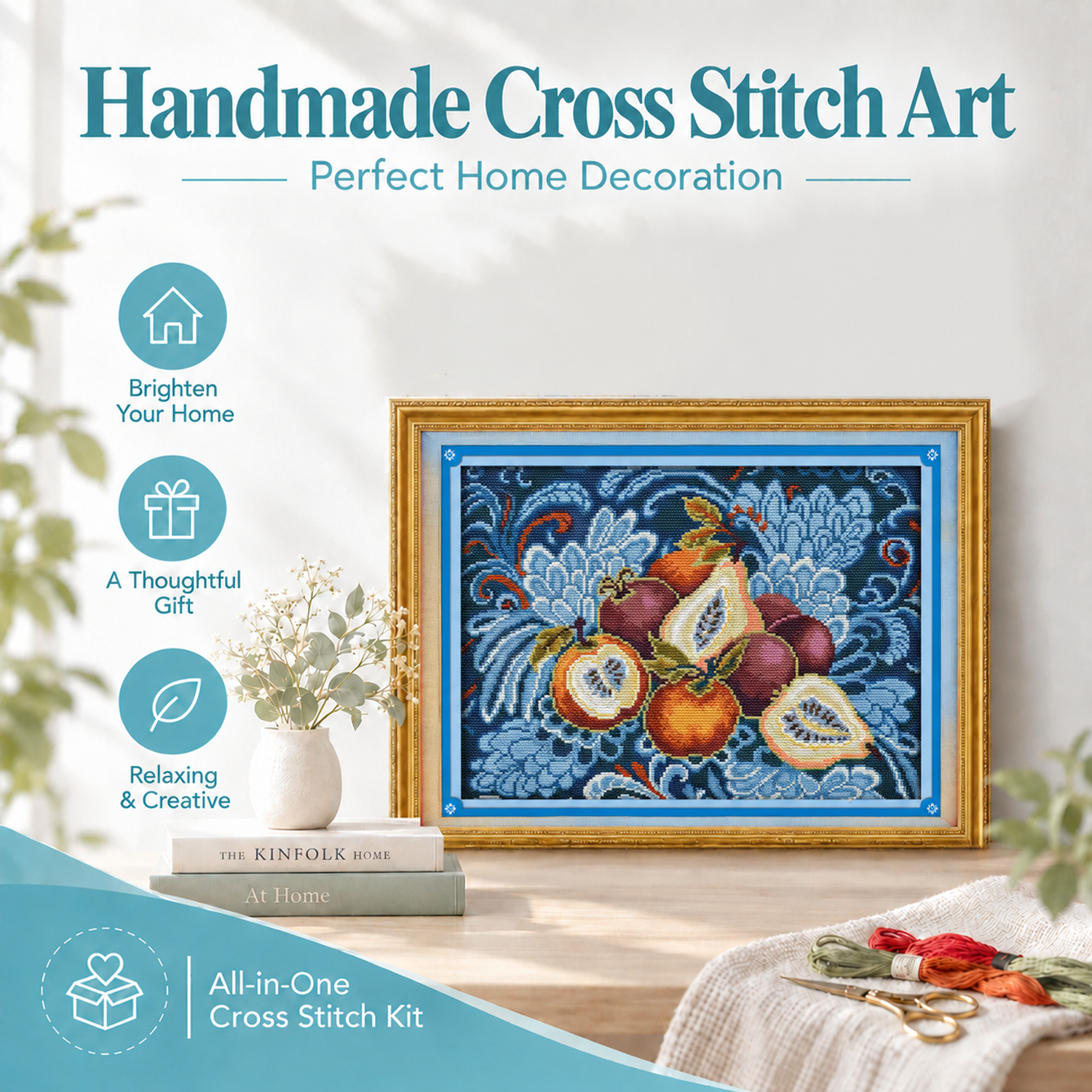 Clouds fruit DIY Table Still Life Cross Stitch Kit, Pre-Stamped Fabric Pattern, Home Wall Hanging 8 1 302