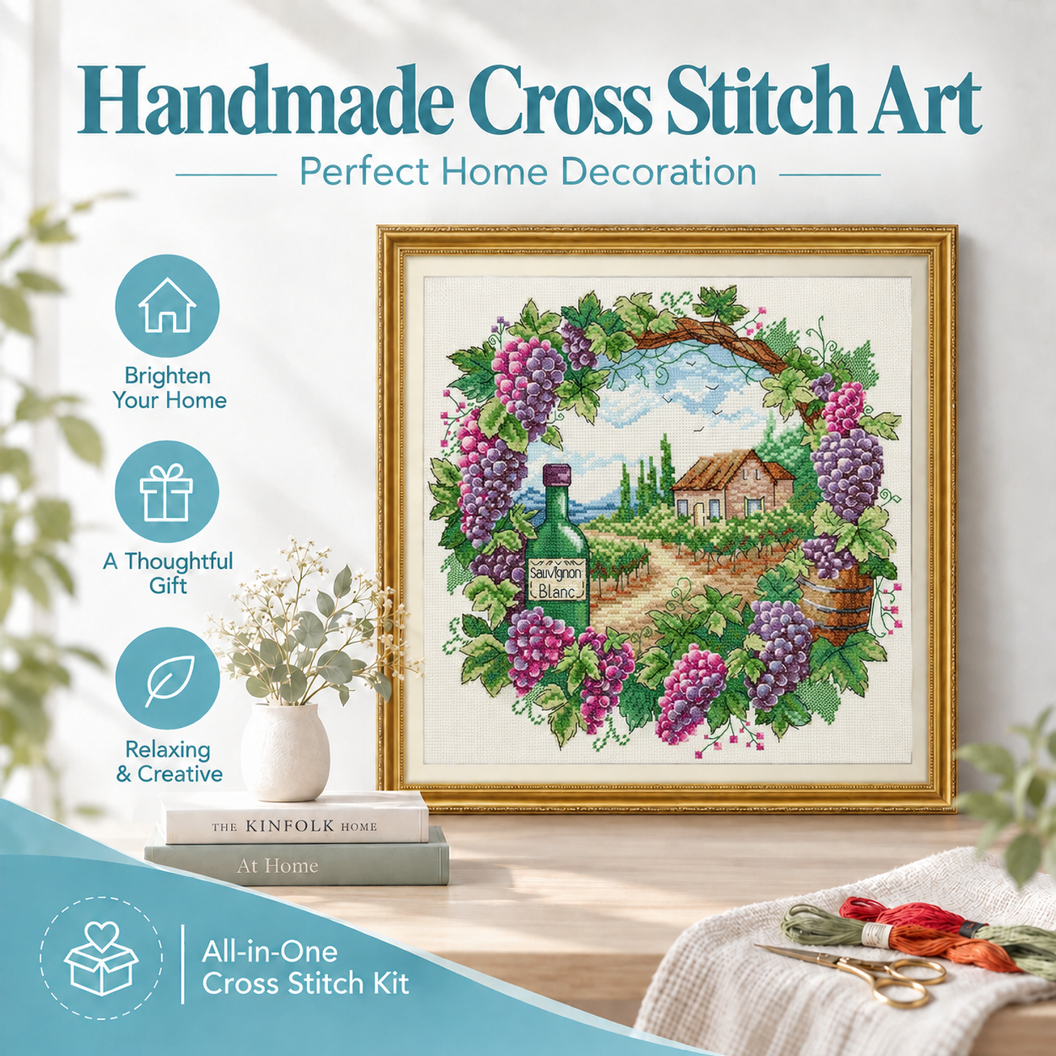 Summer in a wreath Floral Cross Stitch Embroidery Kit, Fresh Mixed Floral Design, Relaxing Adult DIY Craft 8 1 308
