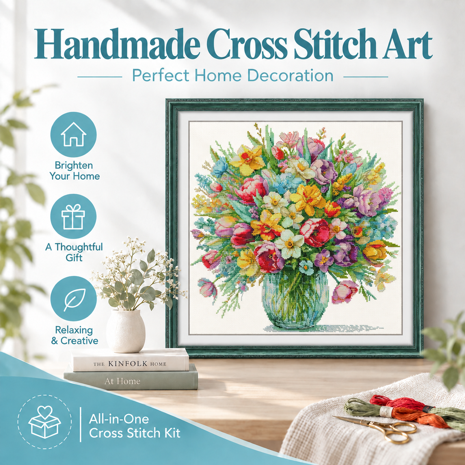 lit. flowers bloom Floral Cross Stitch Embroidery Kit, Easy Floral Hobby Project for Adult Stitching Beginners 8 1 314