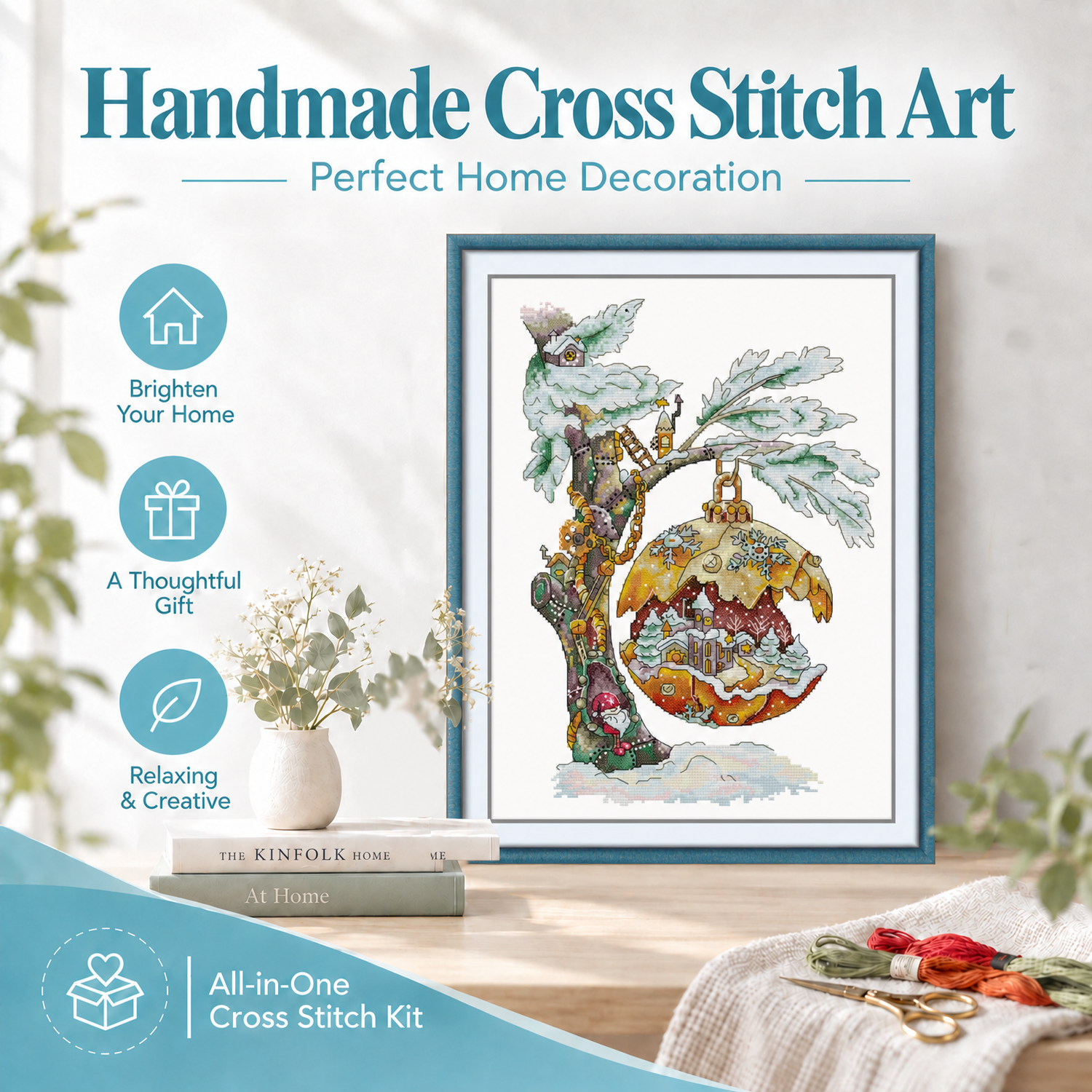 The Enchanting Little Town of Magic Balls Pre-Printed Table Object Still Life Cross Stitch Kit, No Counting Required for Stitchers 8 1 319
