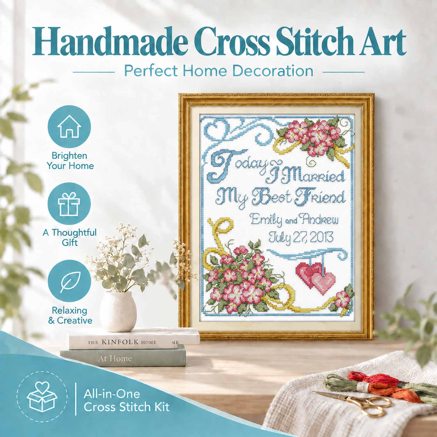 Wedding anniversary Still Life Cross Stitch Needlework Kit for Adults, Fun DIY Activity, Indoor Wall Art 8 1 322