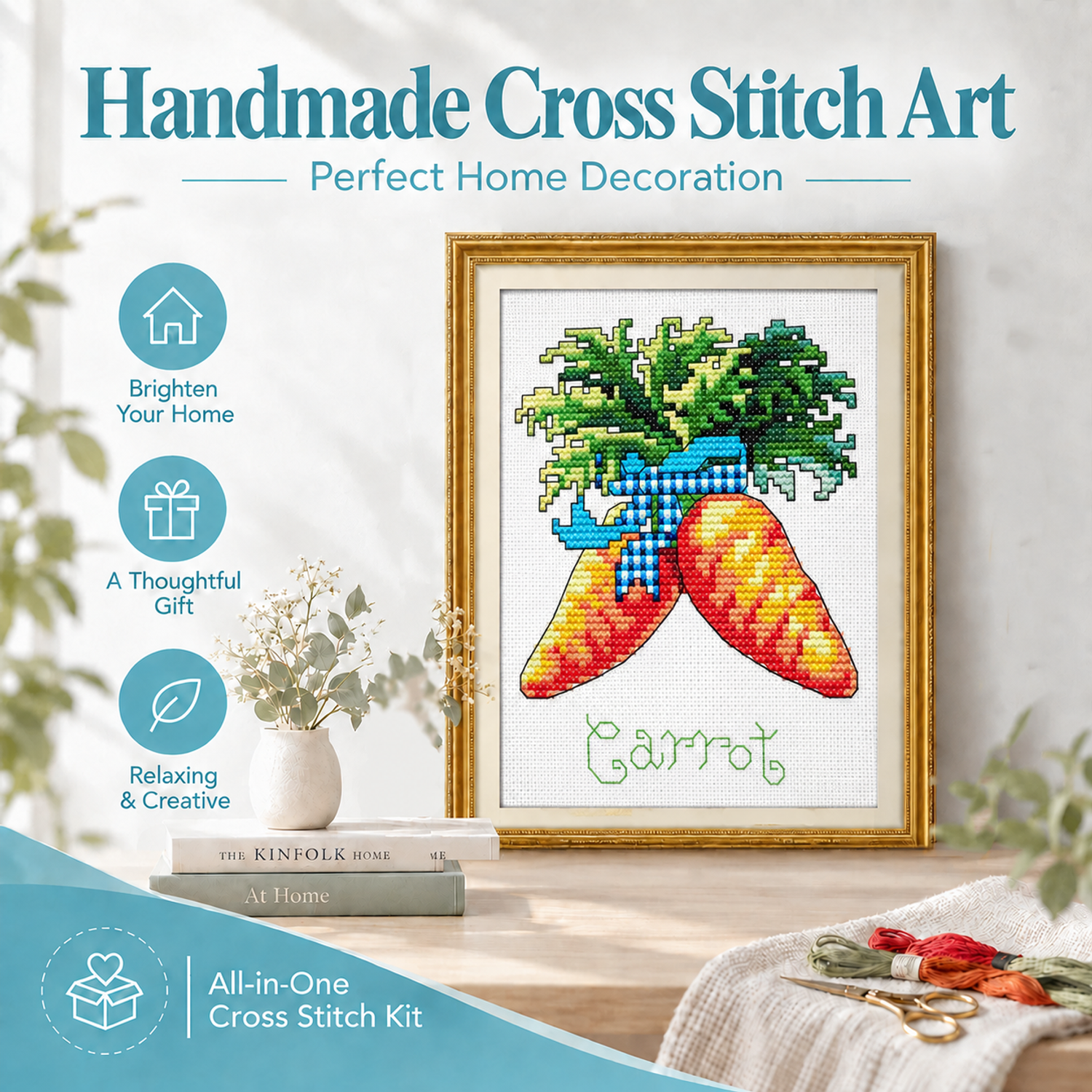 Carrot Beginner Still Life Cross Stitch Embroidery Kit, Full Instruction Included for New Crafters 8 1 323