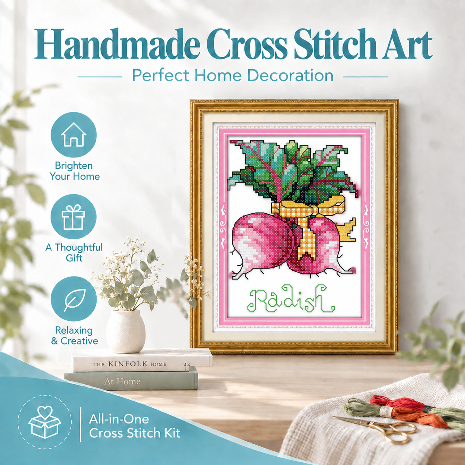 Radish Hand Stitch Elegant Table Still Life Cross Stitch Kit, Art Composition, Wall Decoration 8 1 324