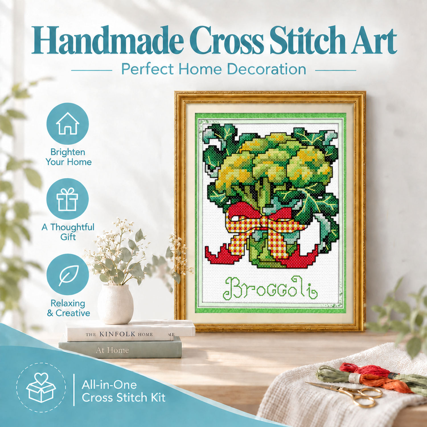 Broccoli Stamped Still Life Cross Stitch Embroidery Kit, Table Object Design for Adult Beginners 8 1 325