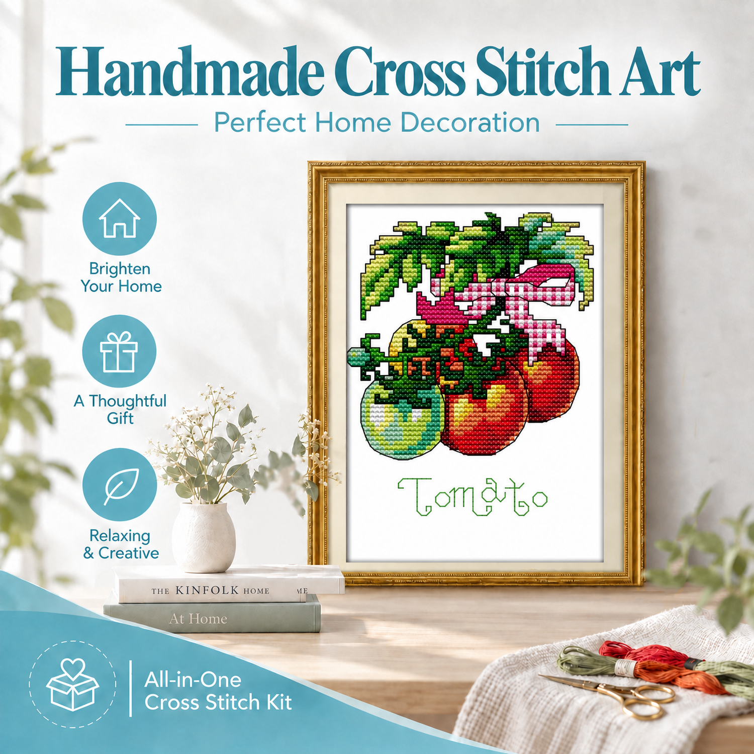 Tomato Still Life Cross Stitch Art Kit, Complete Handcraft Pack, Table Scene Wall Hanging Decor 8 1 326