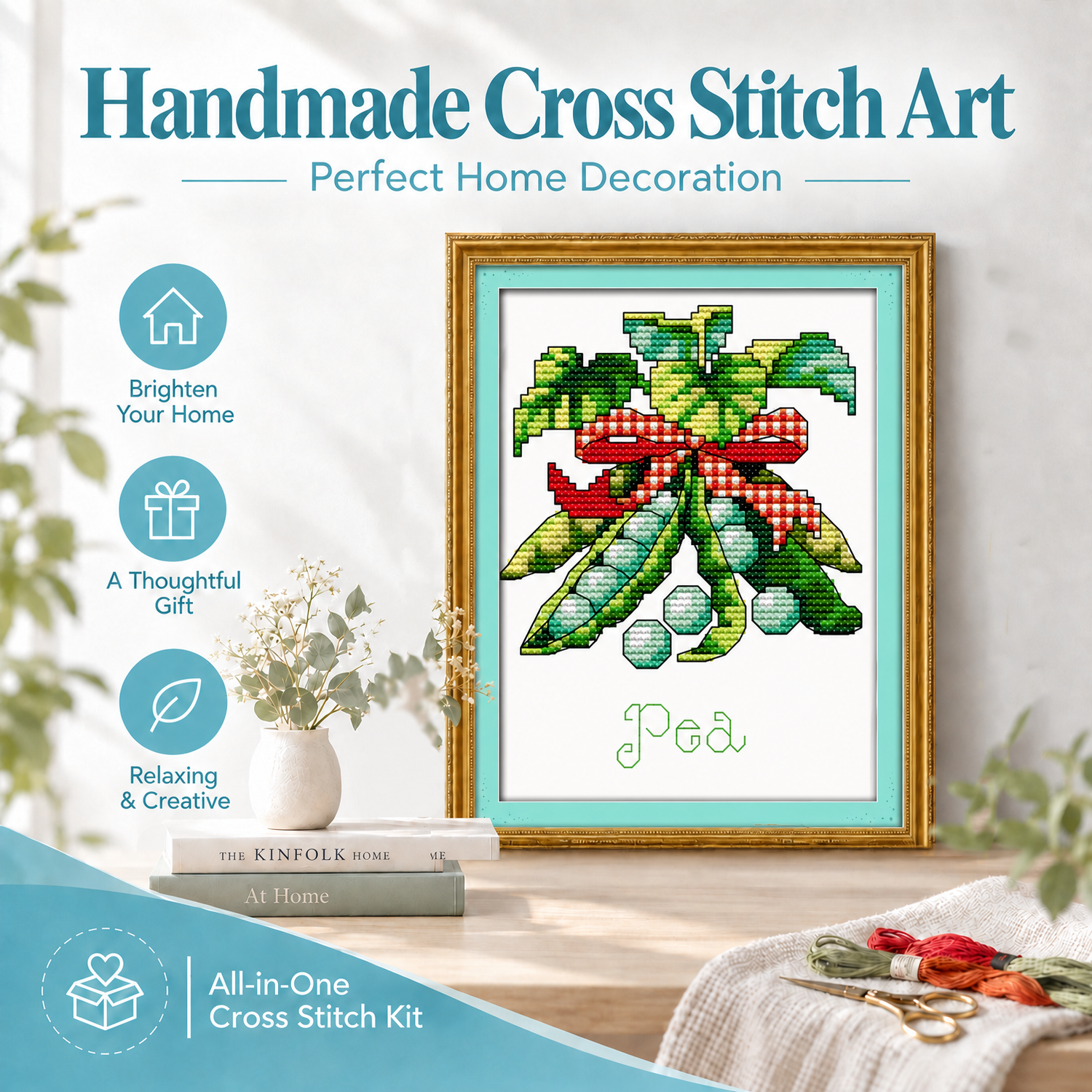 Pea Simple Still Life Cross Stitch Starter Kit for Adults, Fun Creative Hobby, Wall Gift 8 1 327