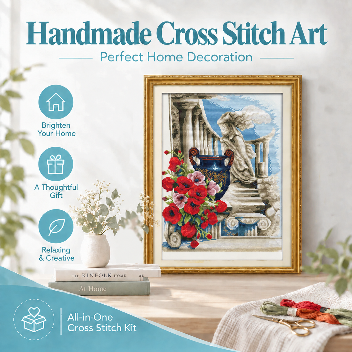 Athens feeling Beginner Friendly Still Life Cross Stitch Embroidery Kit, Hand Stitch Table Wall Art 8 1 331