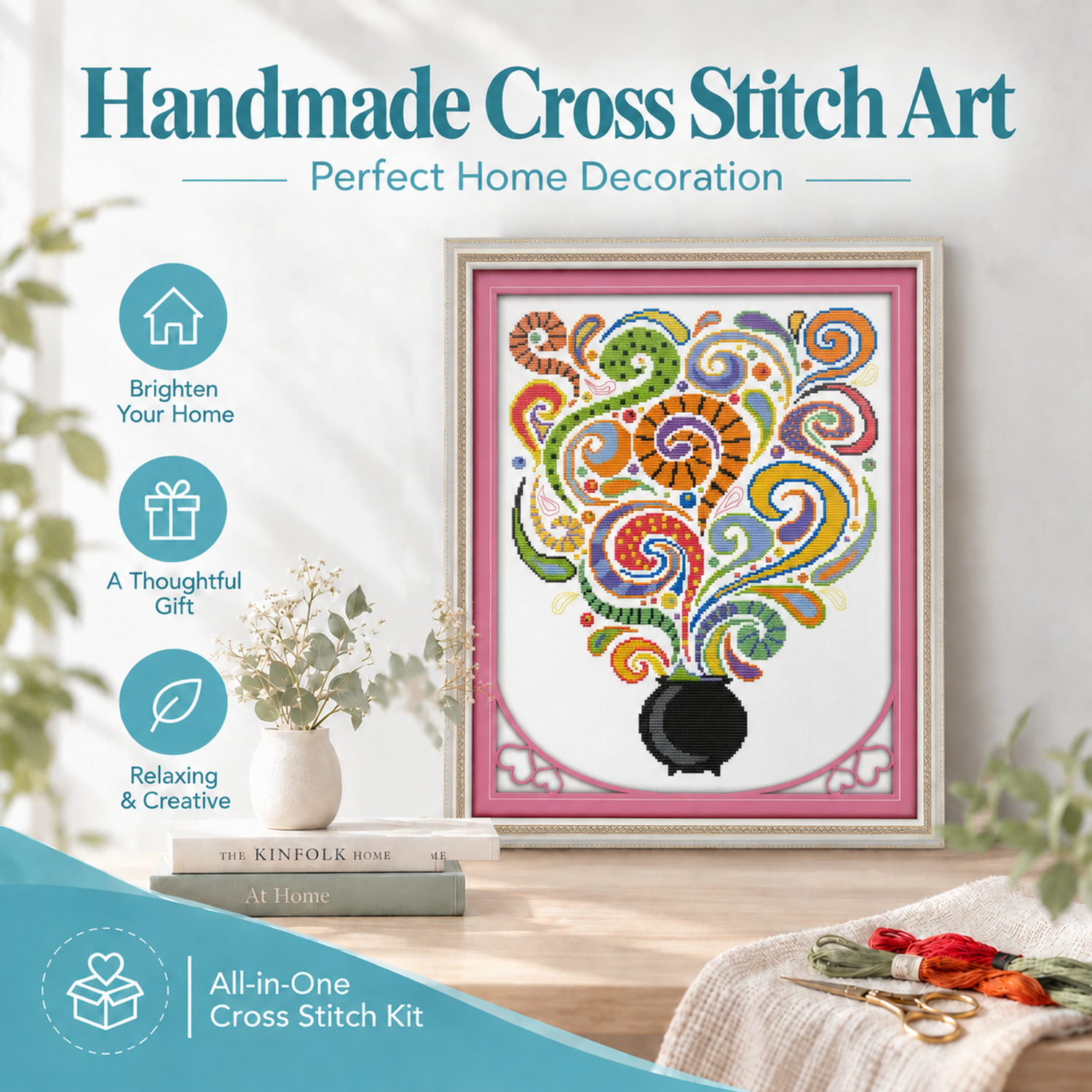 Halloween magic bottle Soft Color Still Life Cross Stitch Kit, Gentle Table Object Shades, Adult Beginner Decor 8 1 334