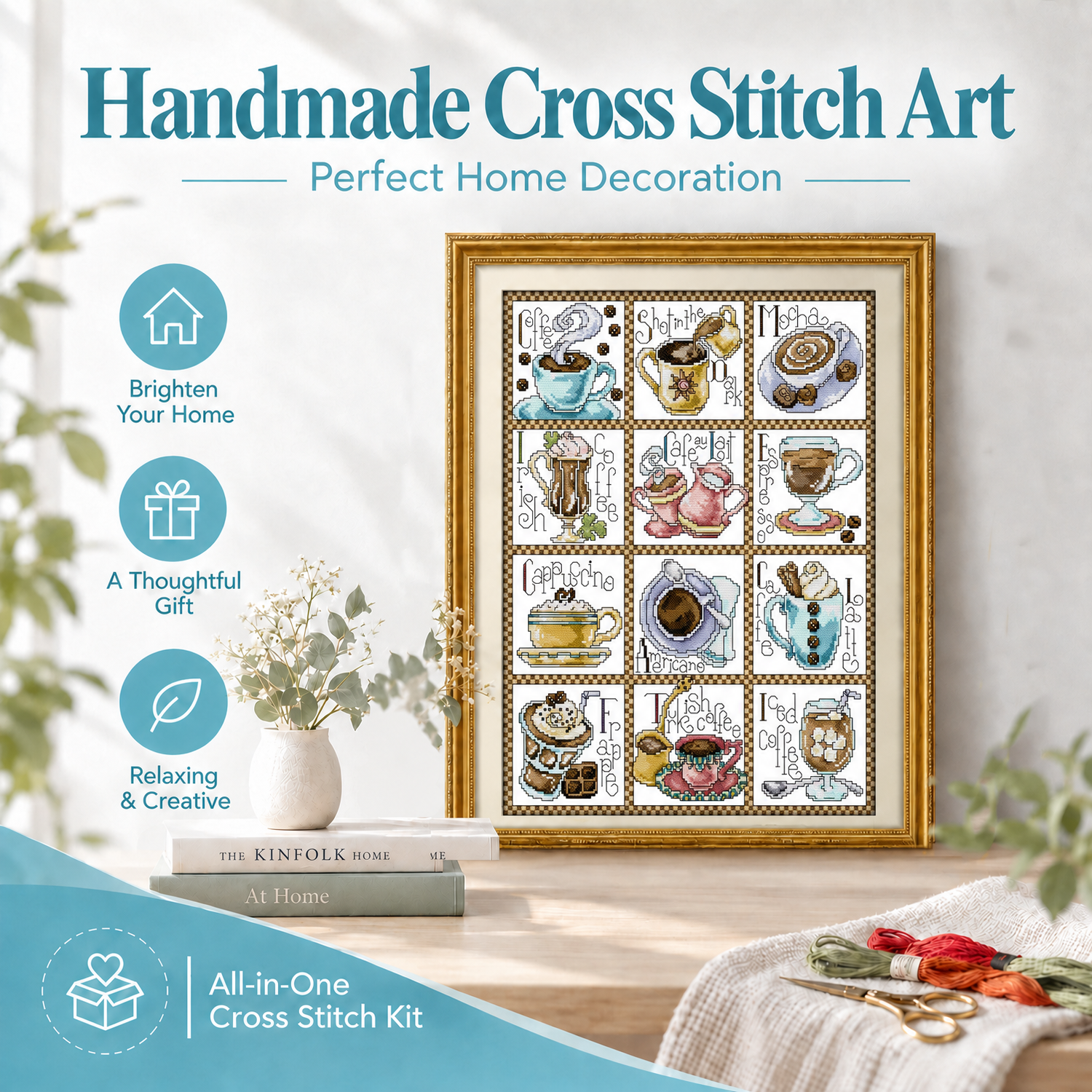 December coffee Still Life Cross Stitch Kit for Craft Fans, Simple Table Still Life Motif, Wall Art Decor 8 1 337