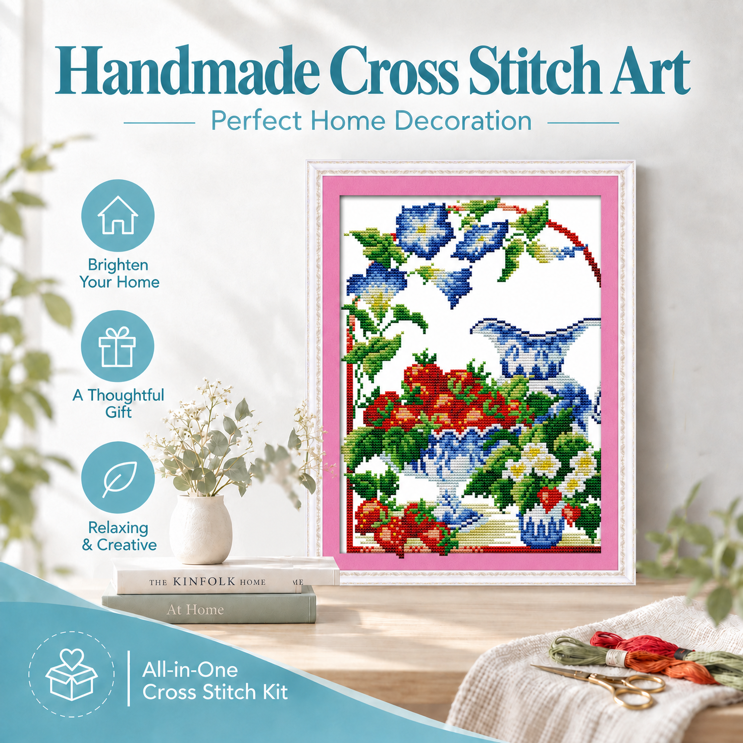 Hand Stitched Table Still Life Cross Stitch Embroidery Kit, Adult Bedroom Wall Hanging 8 1 338