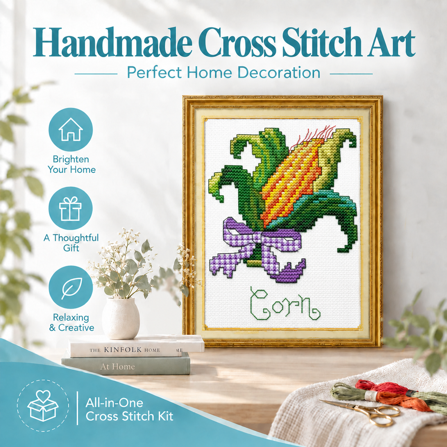 Corn Minimal Table Object Still Life Cross Stitch Kit, Simple Layout, Home Wall Decoration 8 1 340