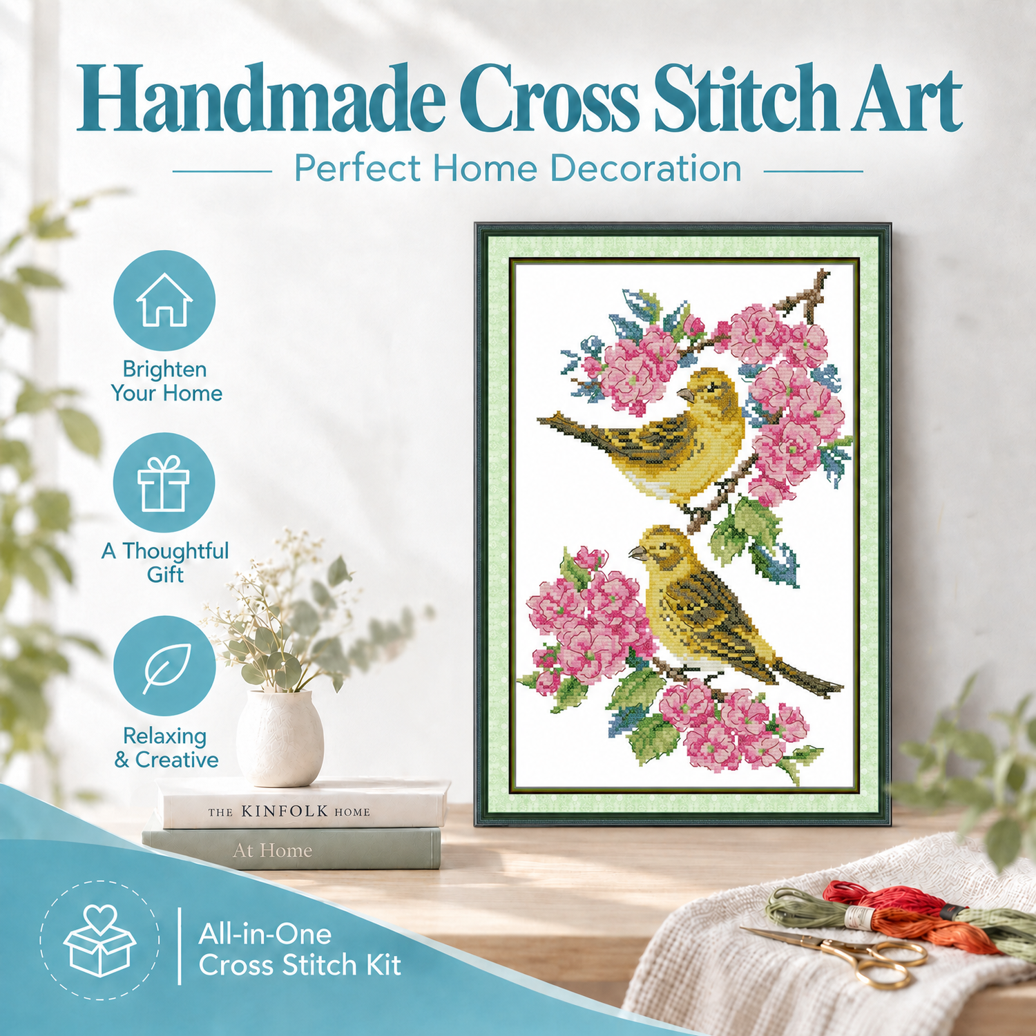 Two Birds on the Flower Branch Animal Cross Stitch Embroidery Kit, Simple Step-by-Step Guide, Adult Handicraft Project 8 1 343