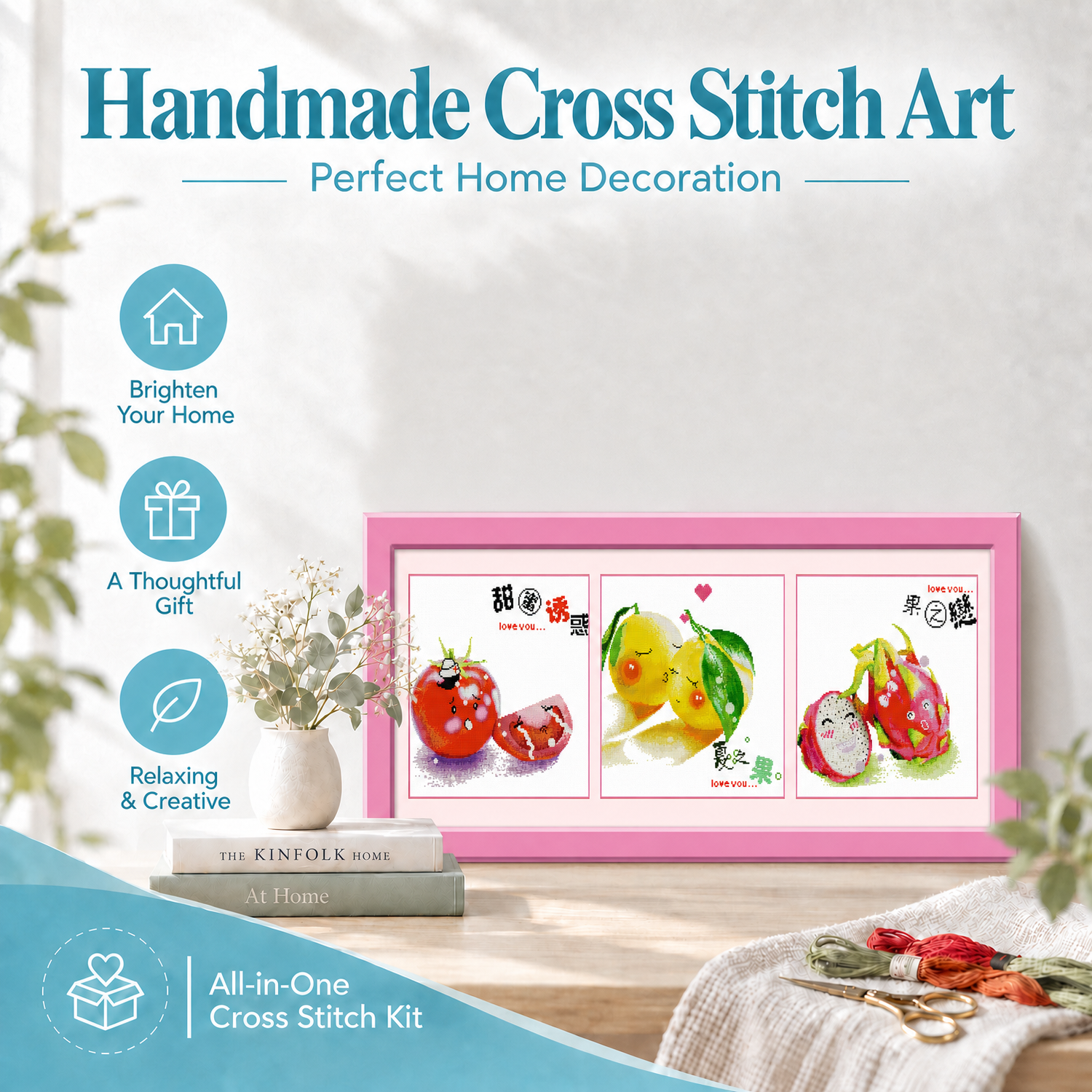 Fruits'love Classic Artwork Still Life Cross Stitch Kit, Timeless Table Composition, Living Room Art 8 1 360