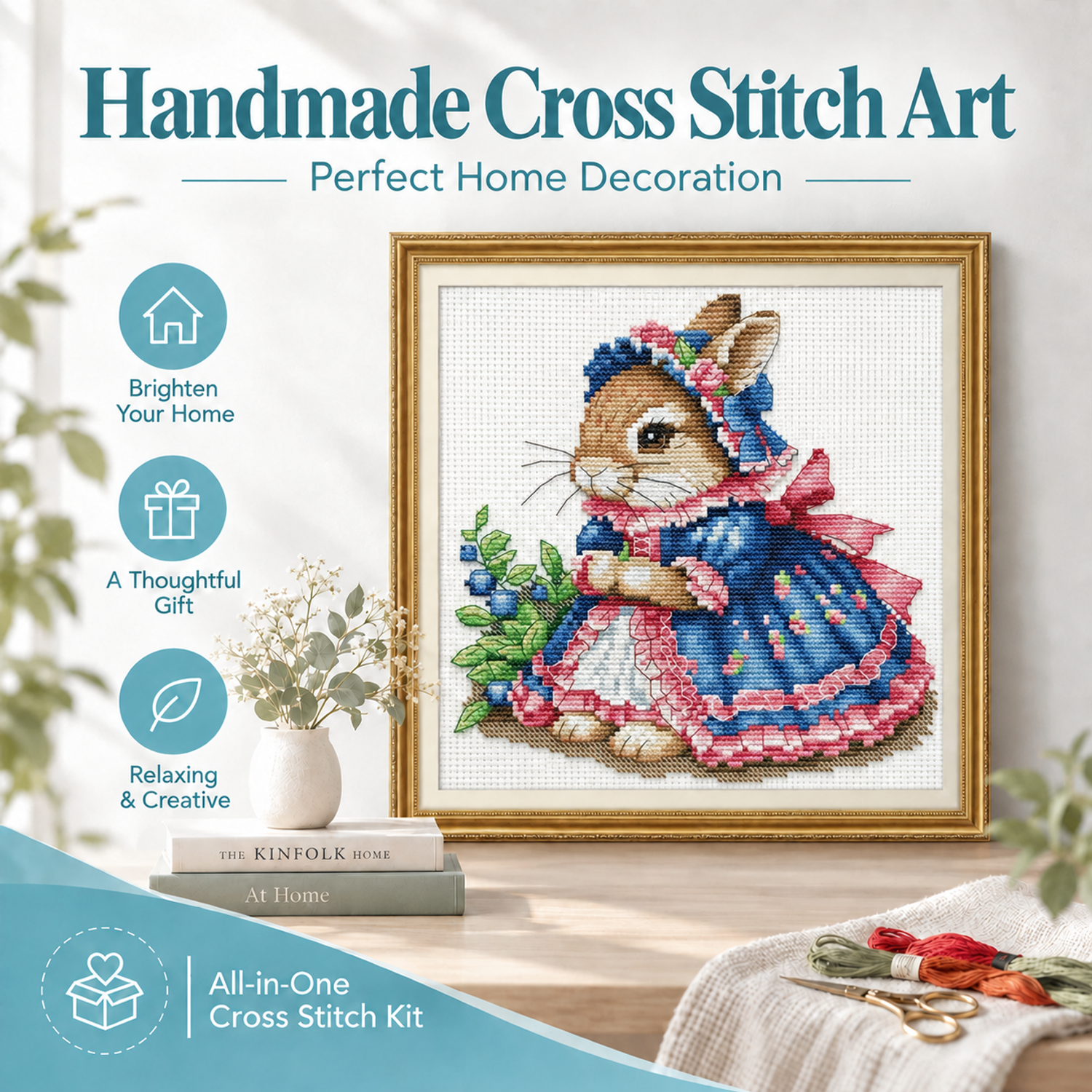 Lolita Bunny 1 Complete Animal Cross Stitch Embroidery Set, Threads & Needles Included, Adult Craft Project 7 1 37