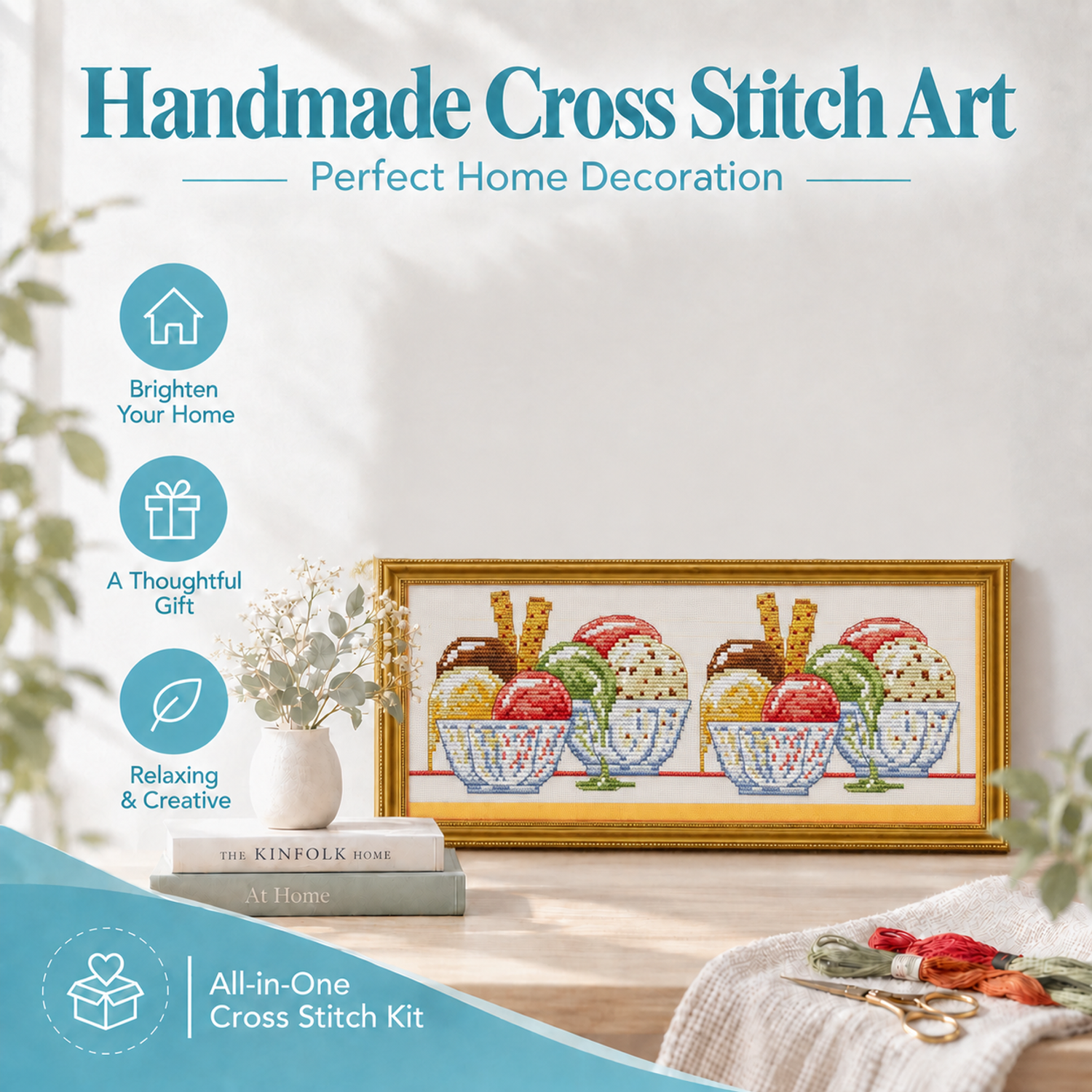 Ice cream Simple Still Life Composition Cross Stitch Kit, Quick & Easy Stitch Project, Interior Art 8 1 370