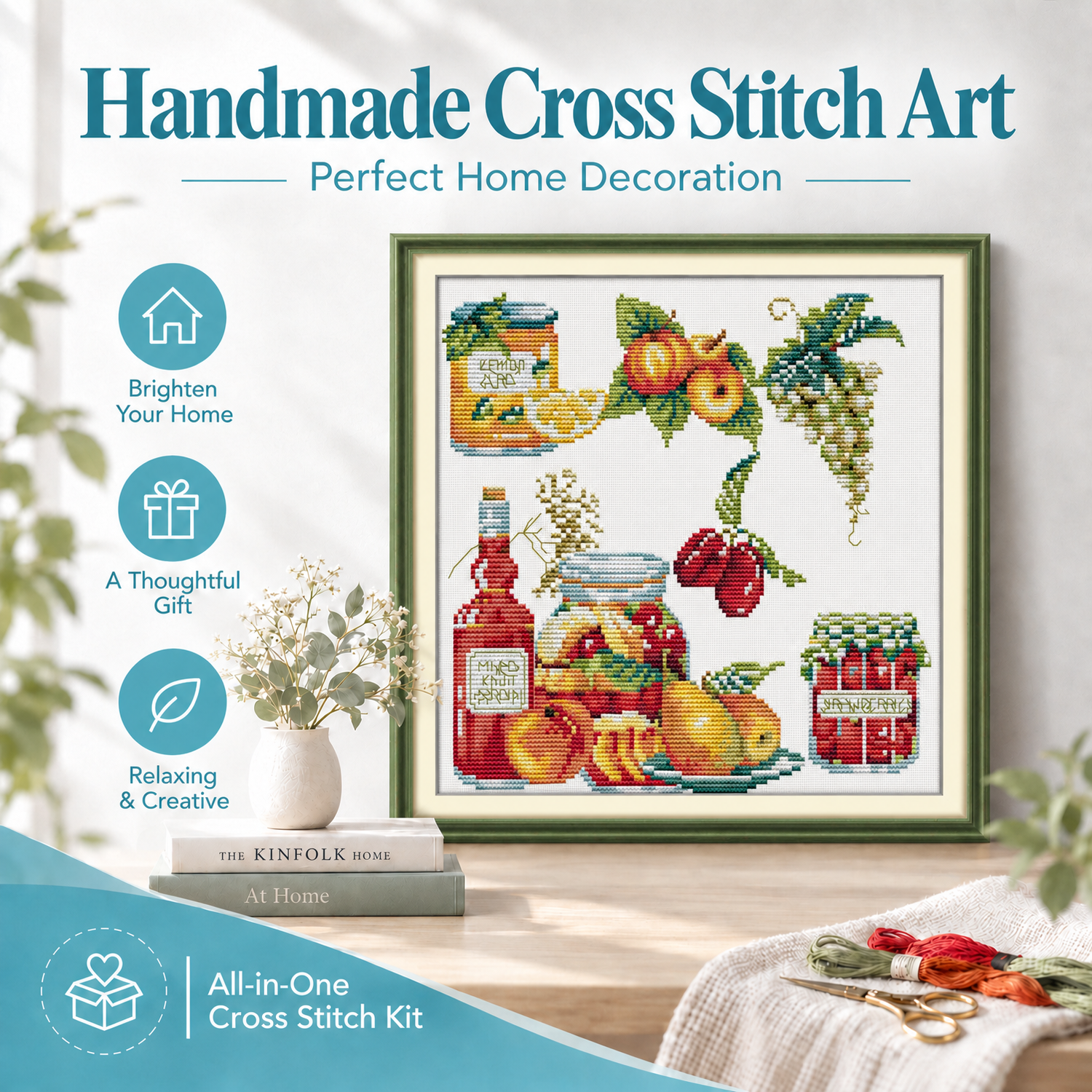Jam Still Life Cross Stitch Embroidery Kit, Complete Needlework Supply Set, Beginner Kit 8 1 371