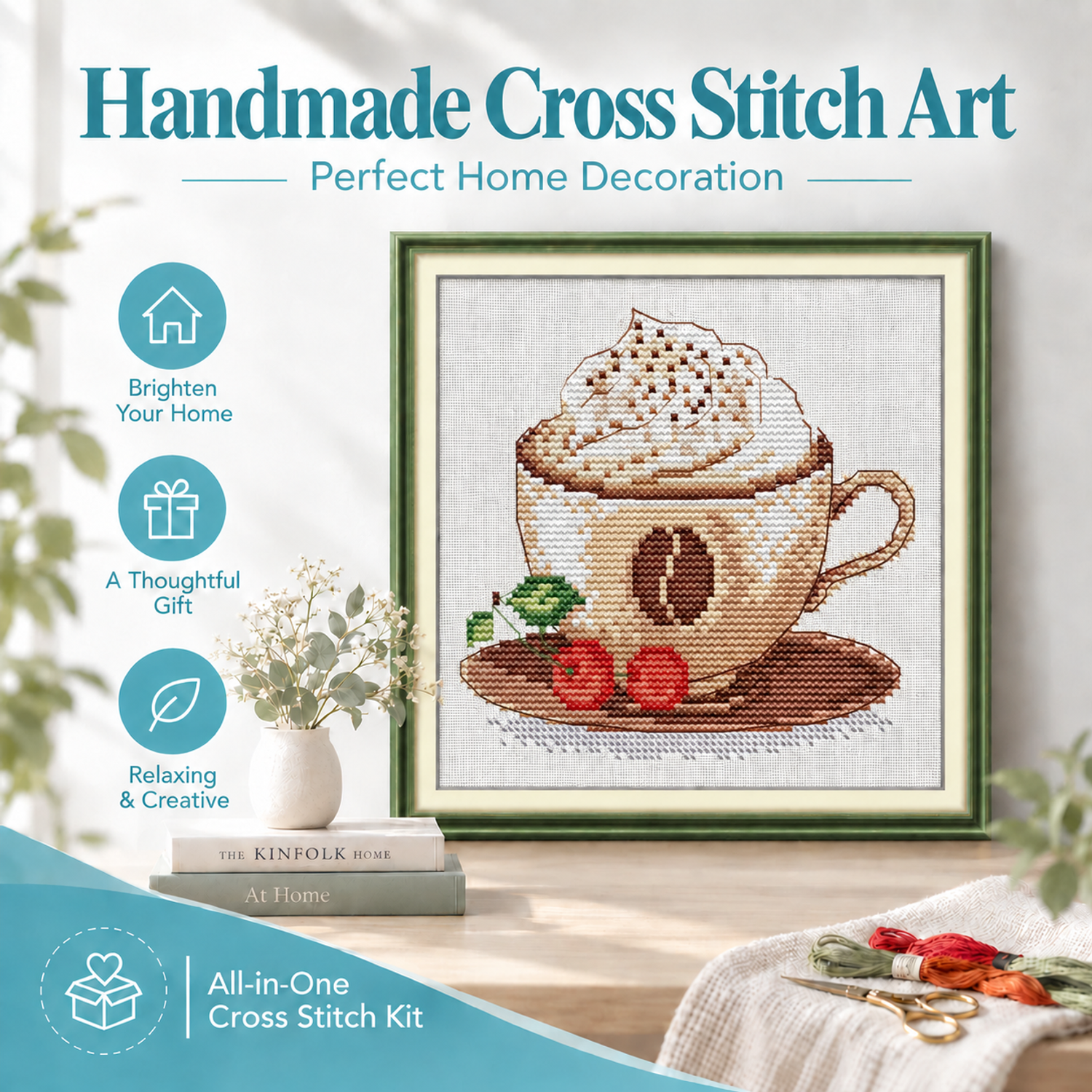 Ice cream Beautiful Table Object Still Life Cross Stitch Kit, Artistic Layout, Adult Wall Decor 8 1 372