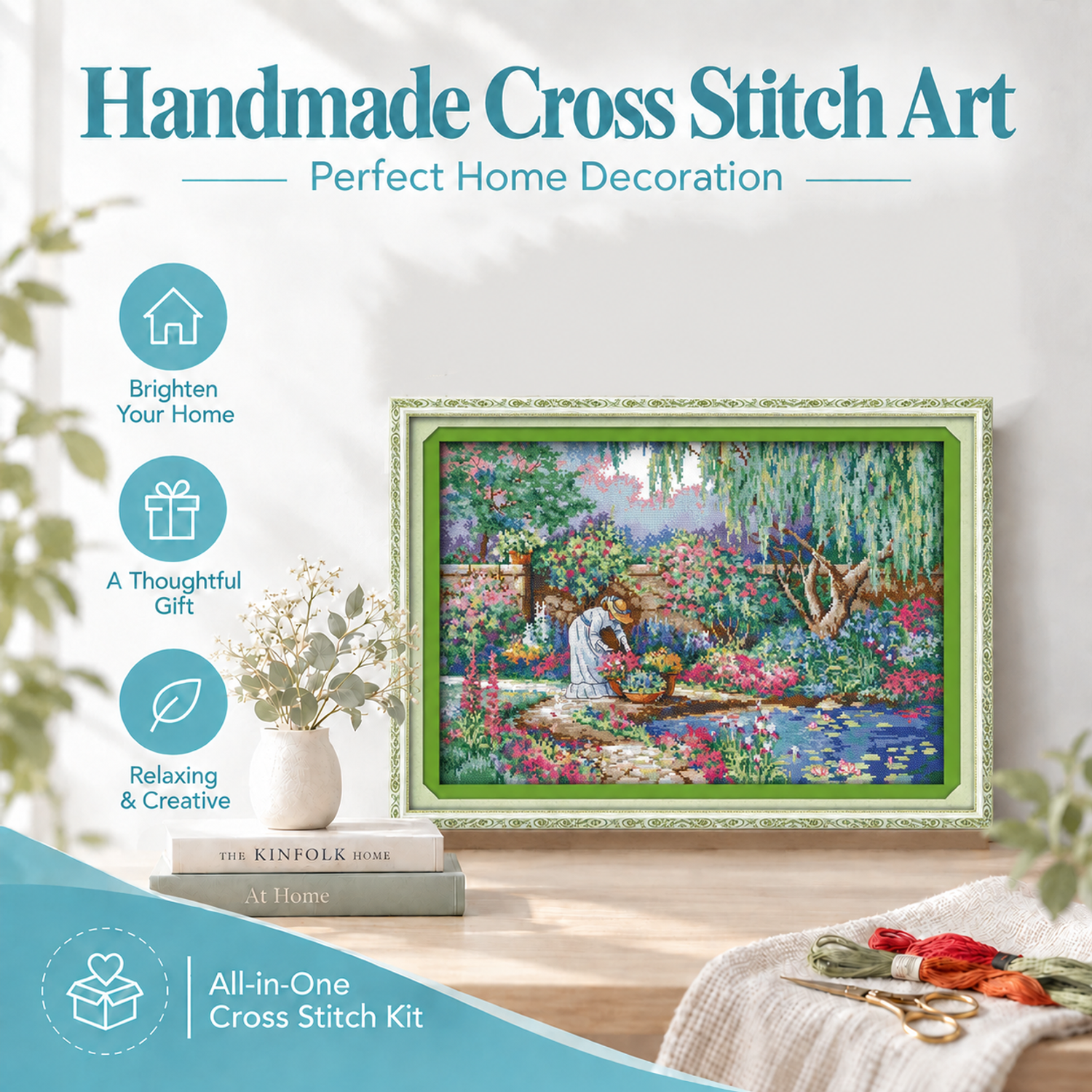 Garden girl Landscape Cross Stitch Embroidery Kit, Easy Leisure Nature Craft, Nature Themed Wall Decor 8 1 386