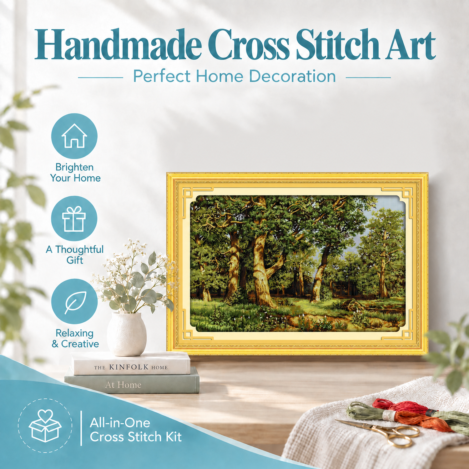 Oak forest Landscape Cross Stitch Embroidery Kit, Gentle Mixed Nature Pattern, Adult Beginner Art 8 1 388