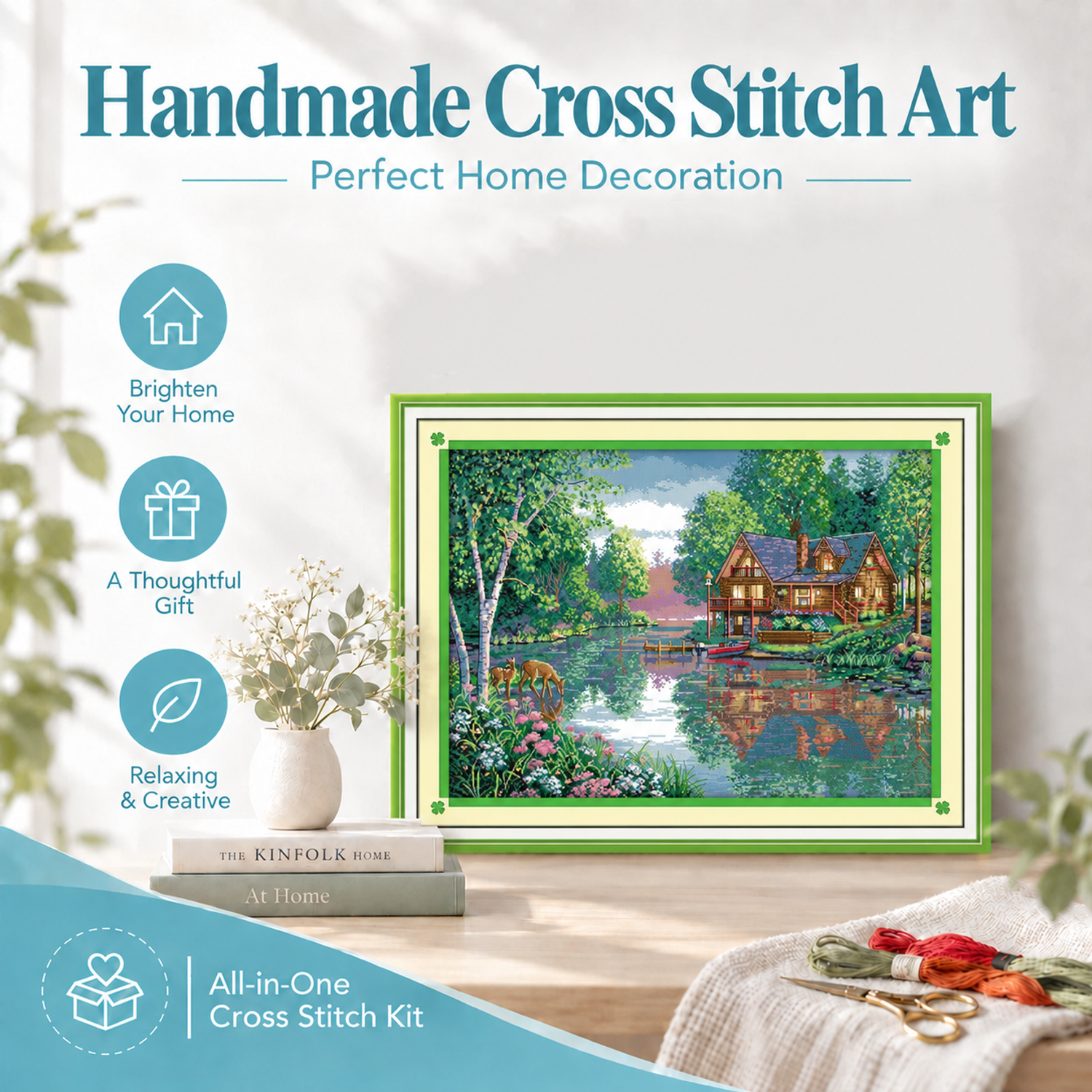 Leisure hut Scenery Cross Stitch Embroidery Kit, DIY Hand Stitch Nature Wall Hanging, Living Room Decor 8 1 389