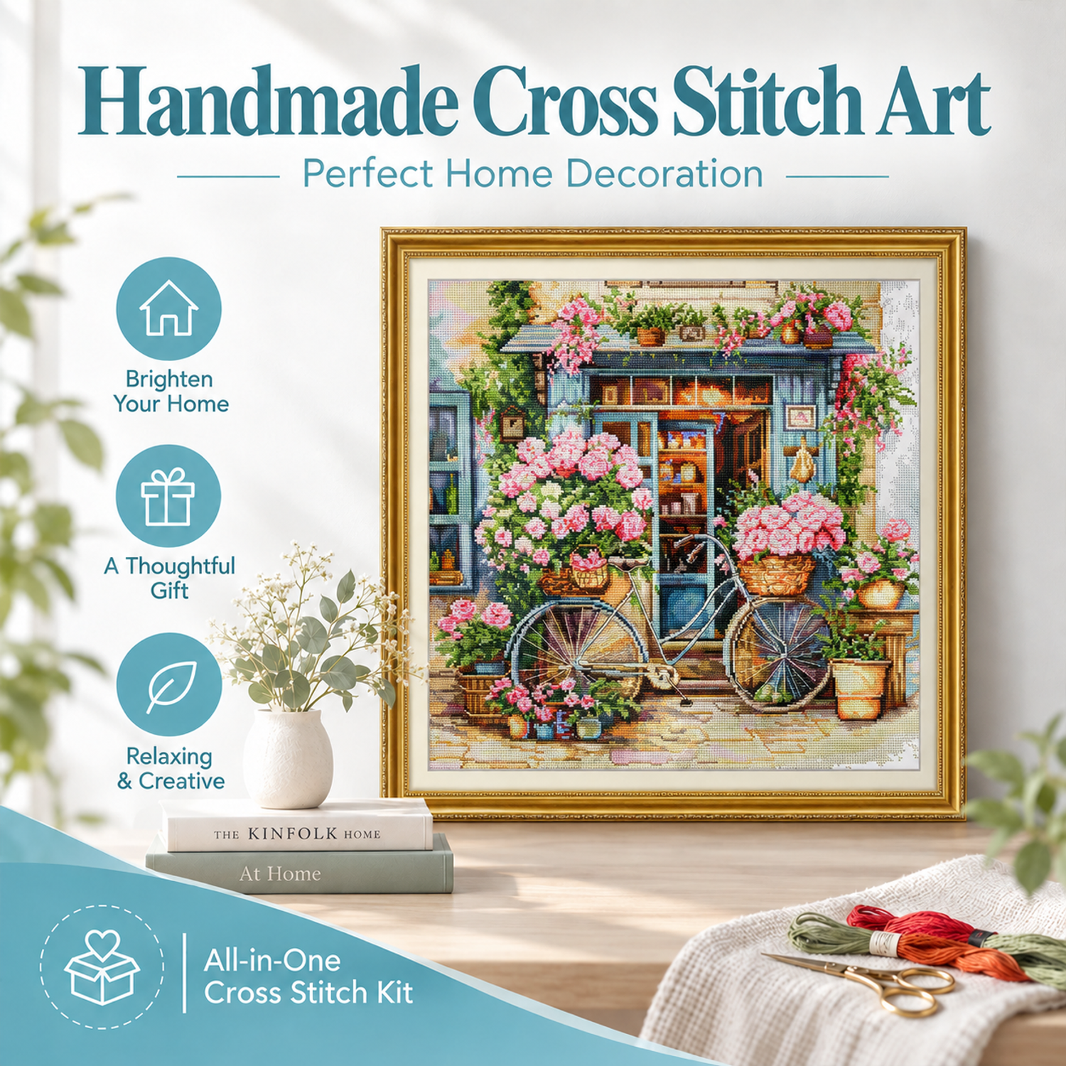 Landscape Cross Stitch Embroidery Kit with Threads & Needles, Beginner Adults Craft Wall Art 7 1 40