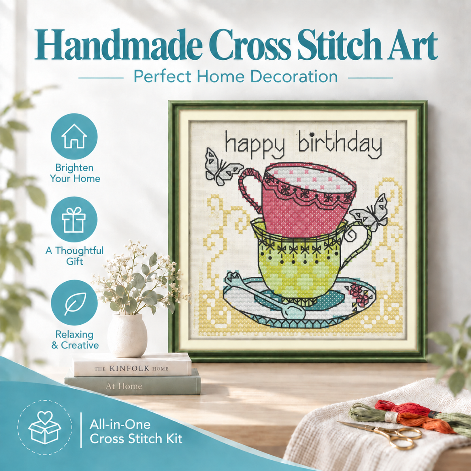 Teacup one Adult Beginner Cross Stitch Hand Stitching Kit, Home Wall Art Ornament 8 1 401