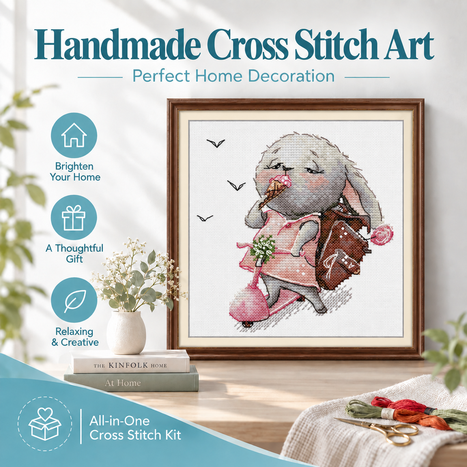 Skateboarding Bunny Handmade Animal Cross Stitch Kit, Timeless Animal Design, Great Gift for Craft Lovers 7 1 42