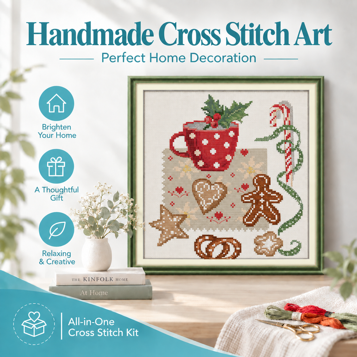Afternoon Tea Adult Beginner Complete Cross Stitch Kit, Hand Embroidery Wall Art Decor 8 1 423