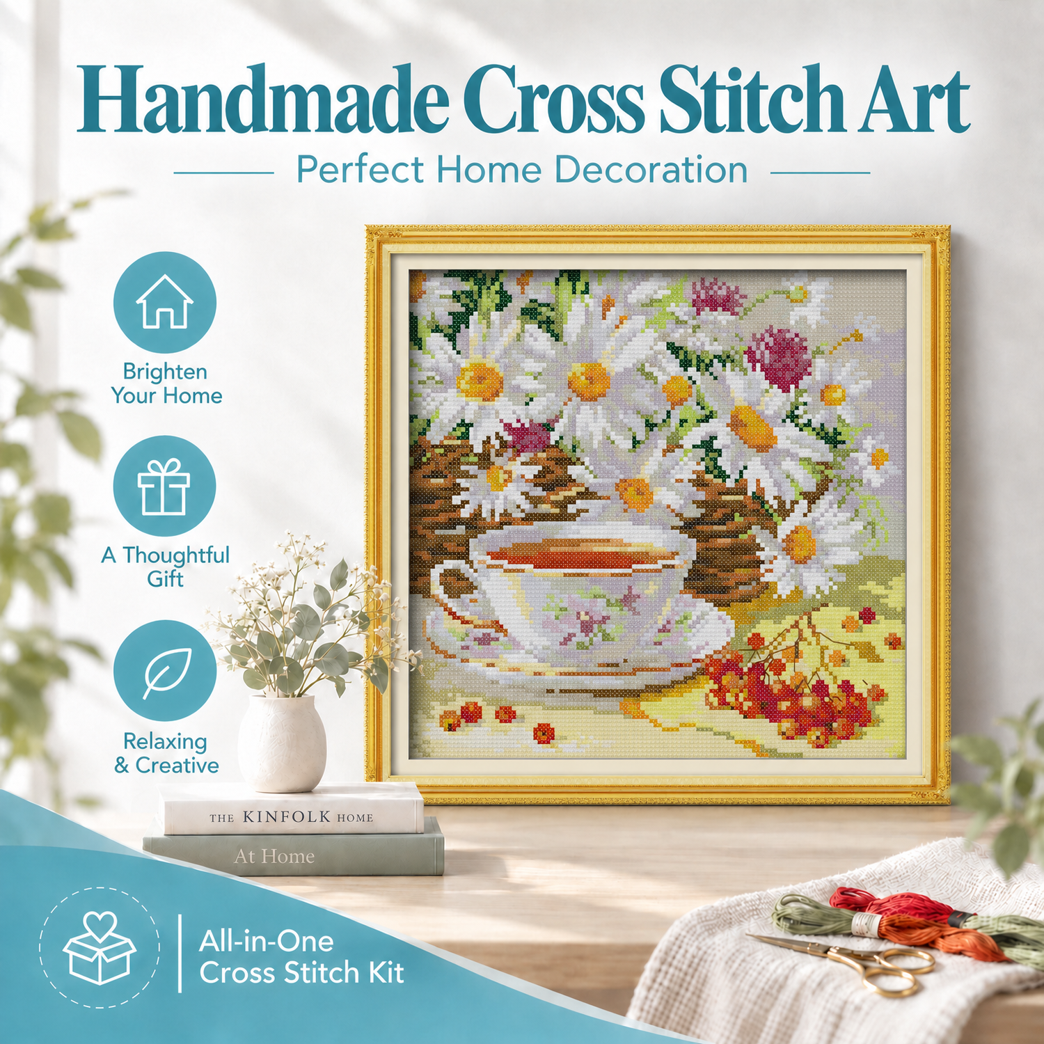 Afternoon tea Adult Hand Stitching Cross Stitch Kit, DIY Embroidery Supplies Home Decor 8 1 426