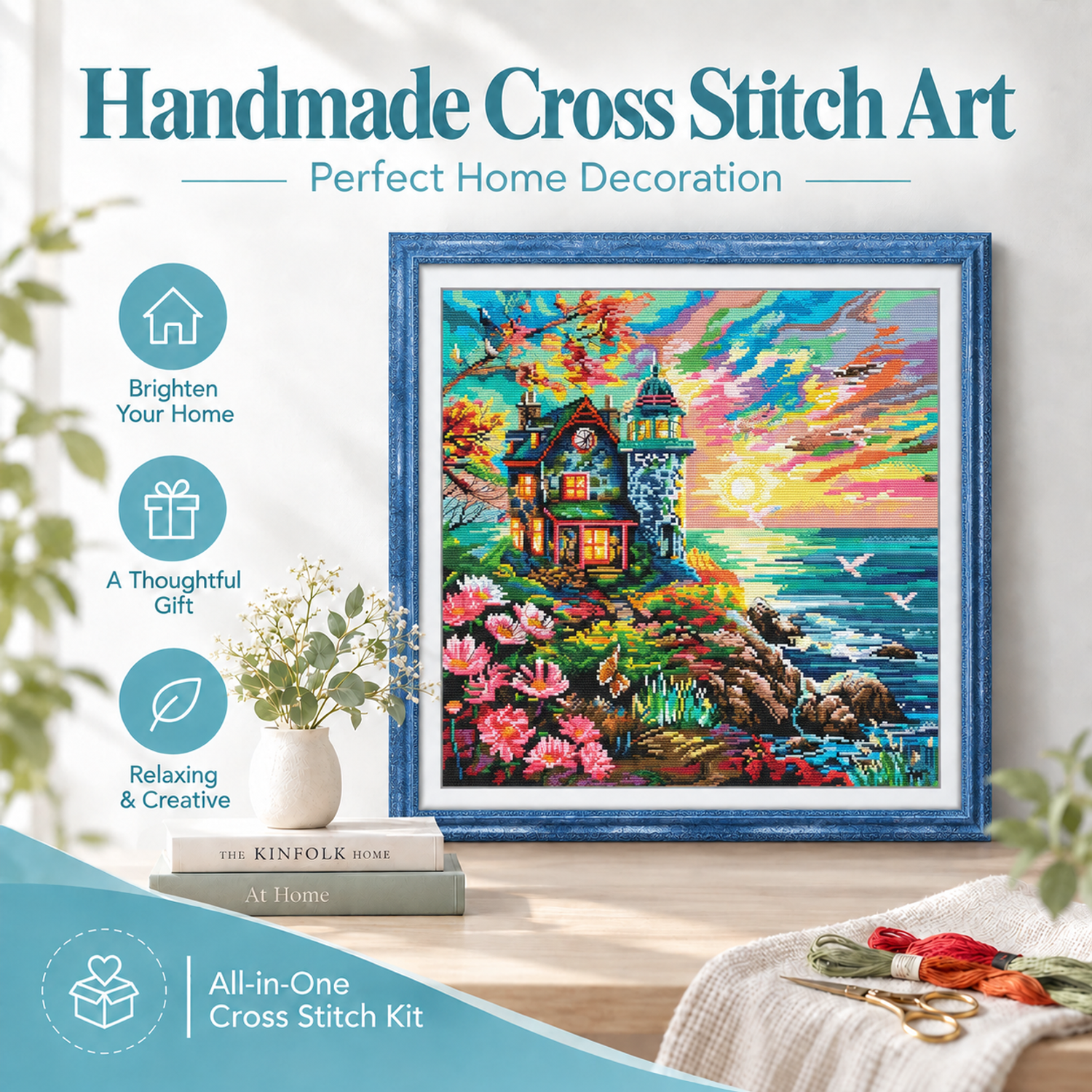 Simple Scenery Cross Stitch Embroidery Kit, DIY Handicraft Gift, Home Wall Art Decoration 7 1 45