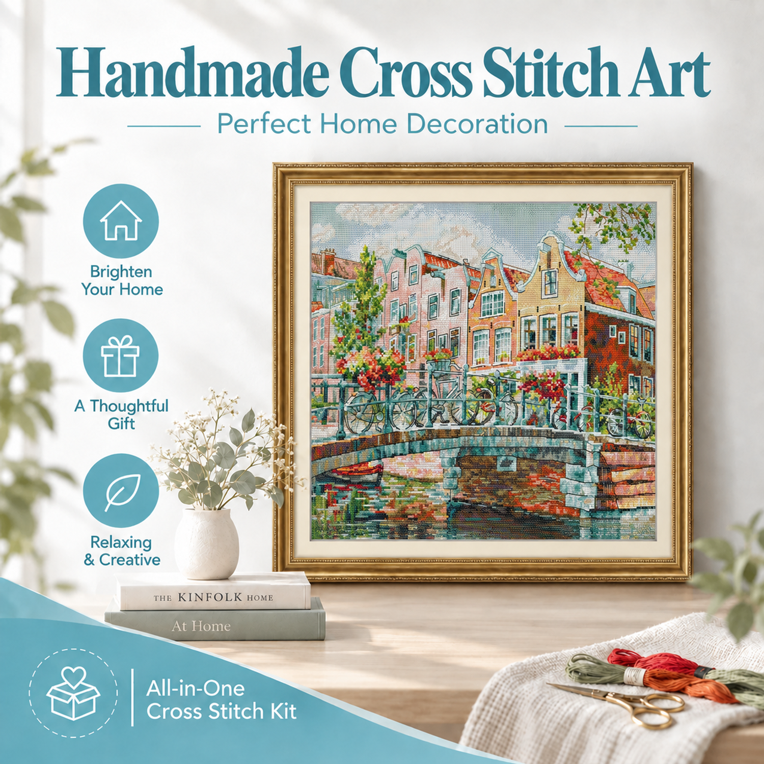 Landscape Cross Stitch Embroidery Kit with Instructions, Easy DIY Craft, Home Wall Art Decor 7 1 49