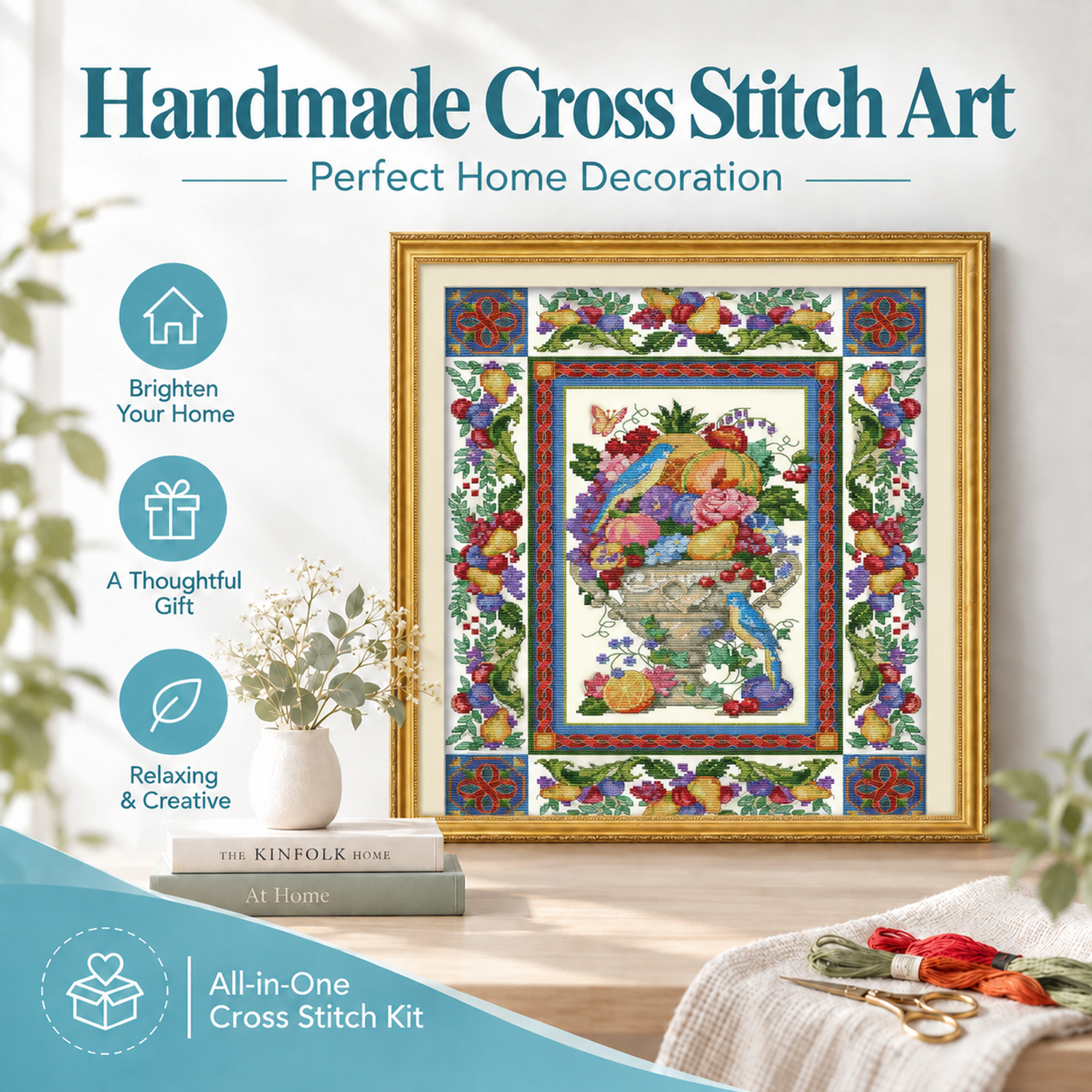 Gorgeous fruit bowl Simple Still Life Cross Stitch Starter Kit for Adults, Creative DIY Hobby, Wall Art Gift 7 1 50