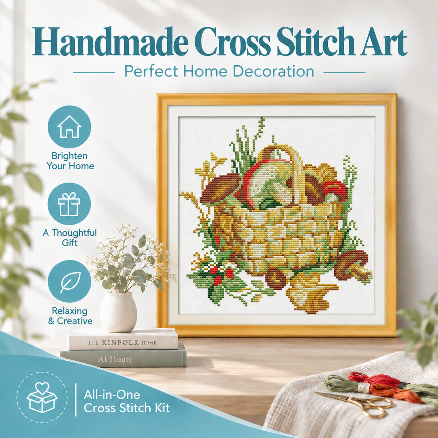 The mushroom basket Full Set Still Life Cross Stitch Embroidery Kit, Step-by-Step Guide Included, Home Decor 7 1 51