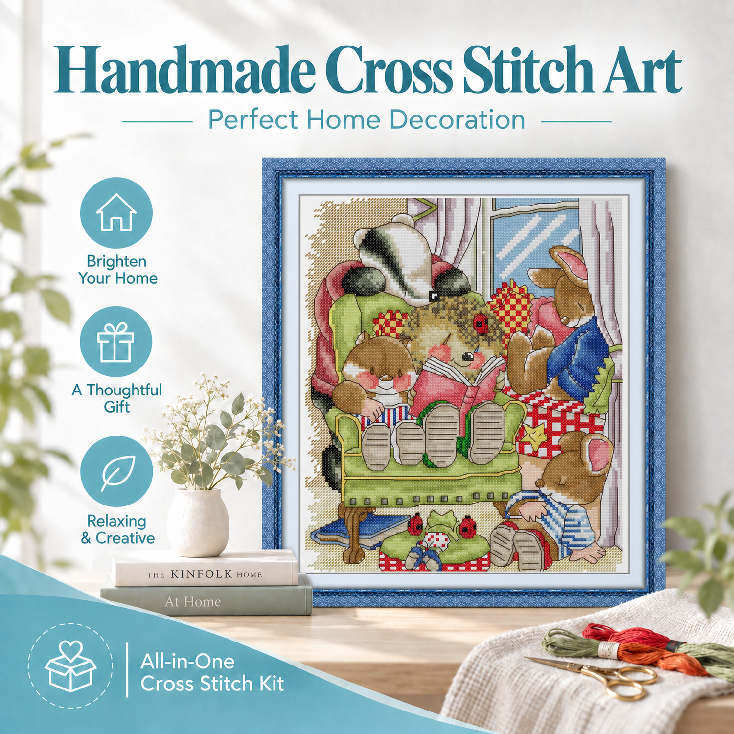Story Time Beginner Animal Cross Stitch Embroidery Kit with Instructions, Stress Relief Hand Craft 7 1 52