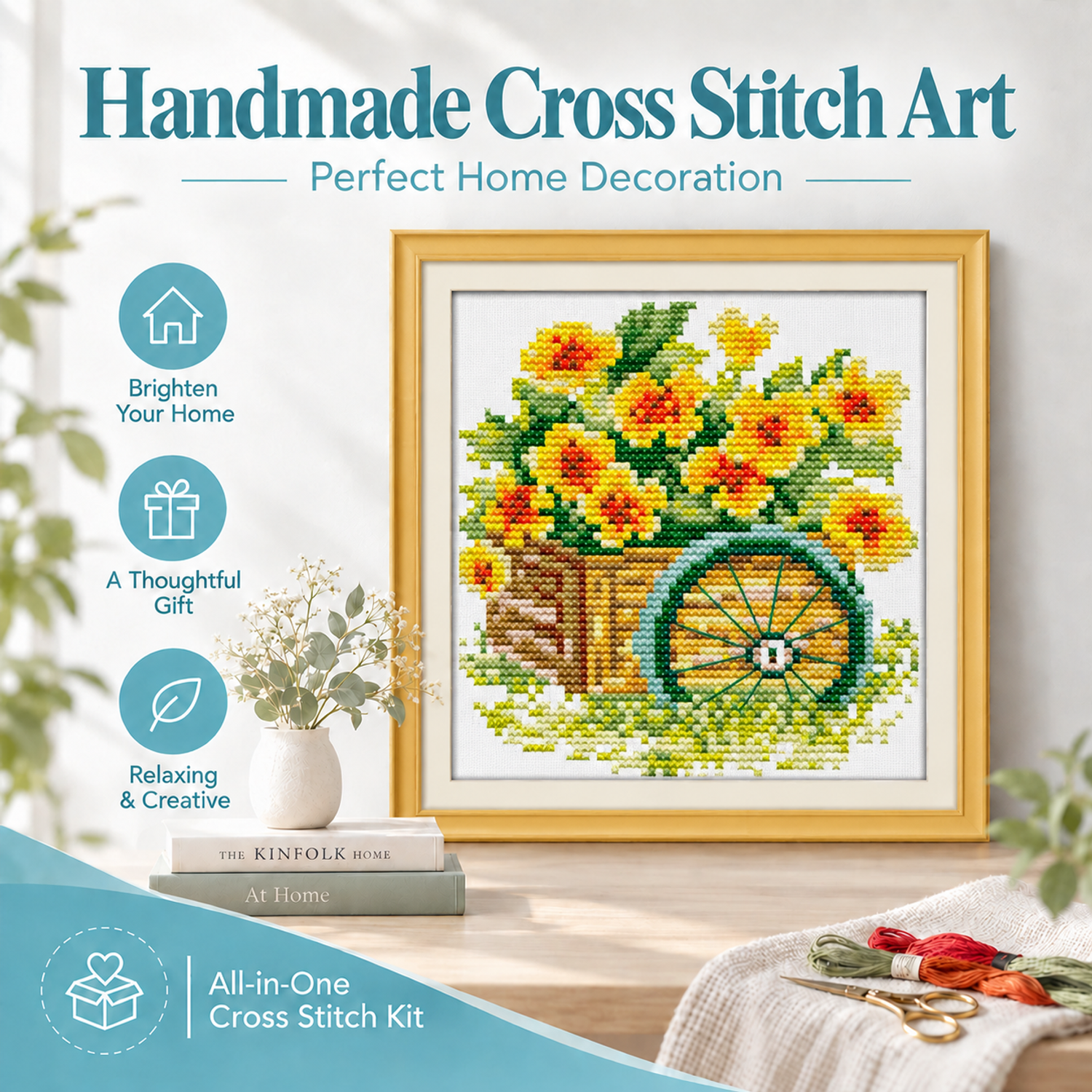 Bonsai flowers Still Life Cross Stitch Kit, Beautiful Tabletop Still Life Design, DIY Handicraft Gift 7 1 54