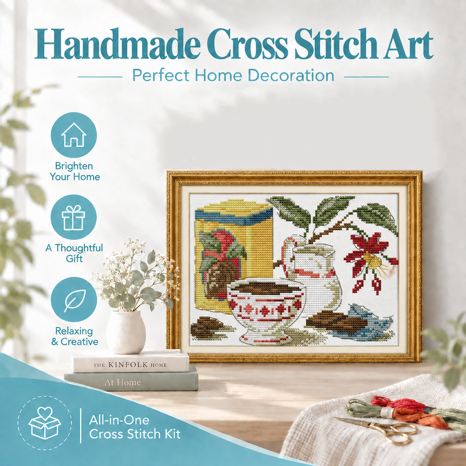 Coffee artistic conception Elegant Still Life Cross Stitch Kit, Classic Object Composition, Home Wall Hanging Art 8 1 89