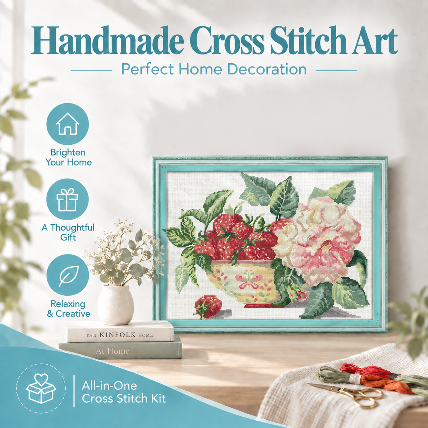 Strawberry pot Still Life Cross Stitch Embroidery Kit, DIY Hobby Activity Kit for Adult Beginners 8 1 91
