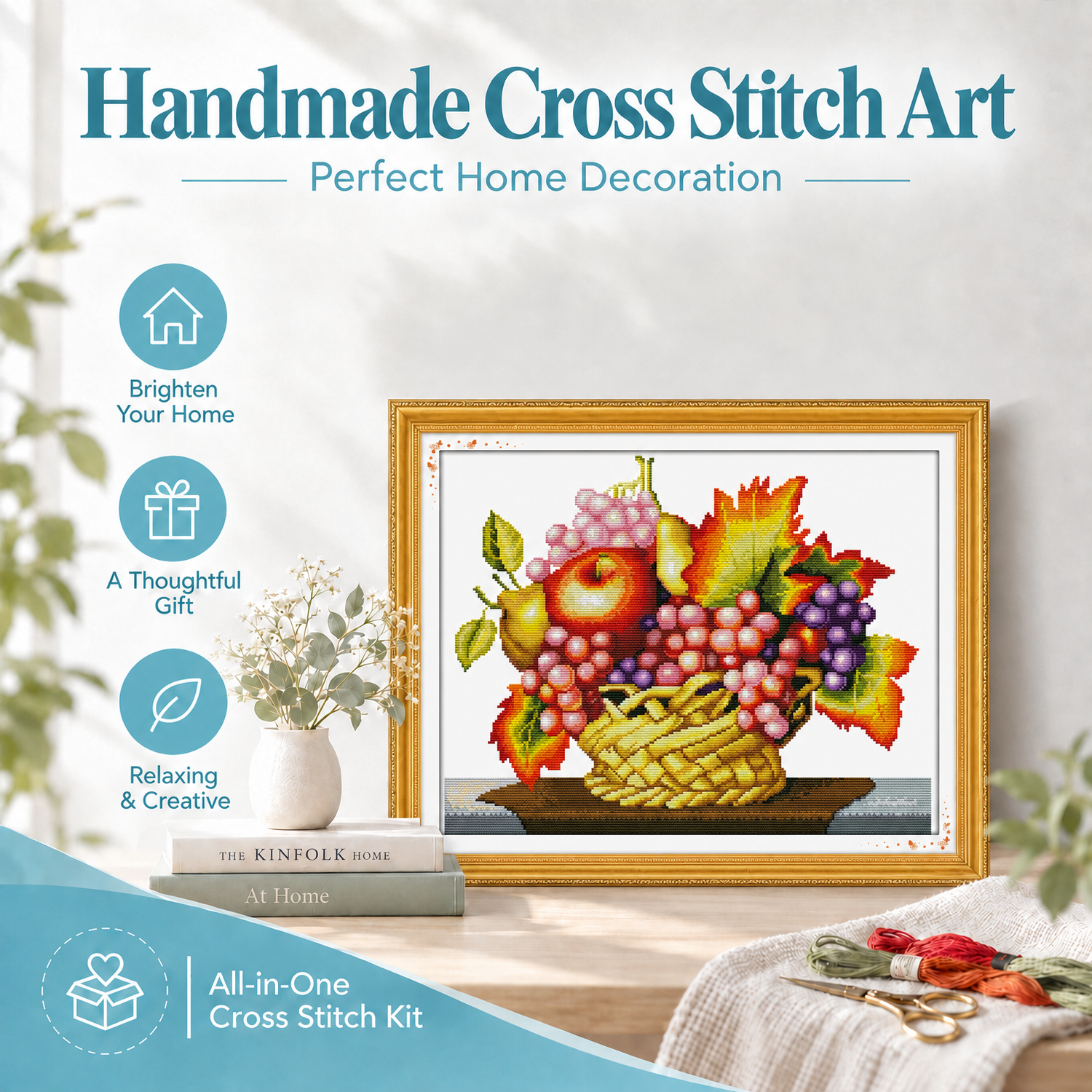 A good harvest Neutral Still Life Cross Stitch Kit, Muted Color Object Pattern, Home Wall Hanging Art 8 1 99