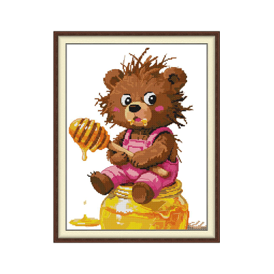 A little bear that loves eating honey