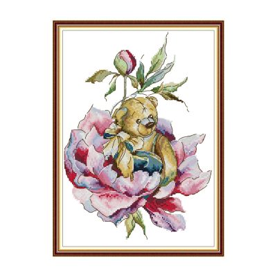 Flower Bear Animal Cross Stitch Embroidery Kit, Creative Handmade Wildlife Art, Wall Hanging Decor