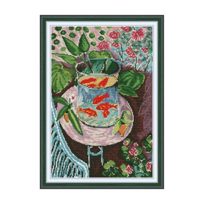 Saury Fish Animal Cross Stitch Embroidery Kit, DIY Hobby Handcraft Kit for Adult First Stitchers