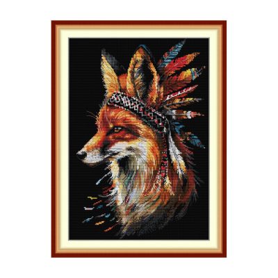 Indian Fox Animal Cross Stitch Embroidery Kit, Complete Needlework Supply Set, Beginner Kit