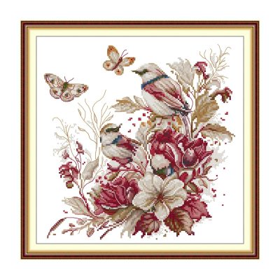 Autumn Bird Animal Cross Stitch Embroidery Kit, Complete Needle & Thread Set, New Stitchers