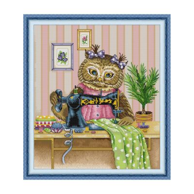 The Owl Who Loves to Sewing Animal Cross Stitch Embroidery Kit, DIY Hobby Activity Kit for Adult Beginners